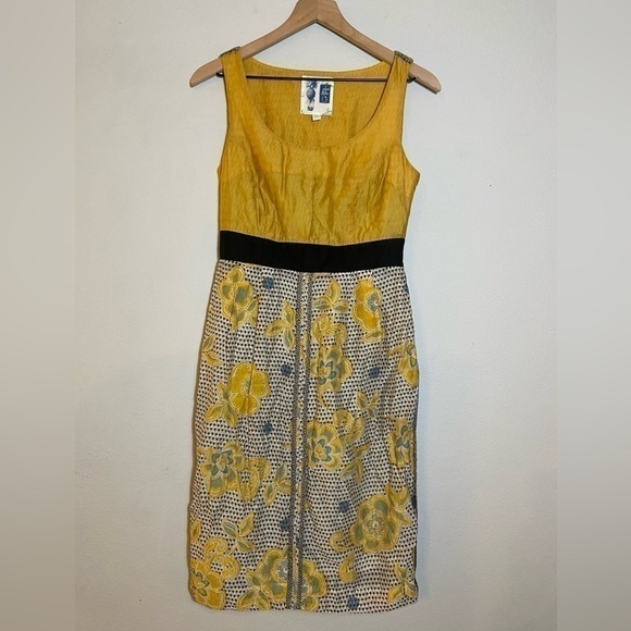 Anthropologie Dresses & Skirts - EDME & esyllte Anthropology dress Gold Black Floral Sheath Size 4 Sleeveless